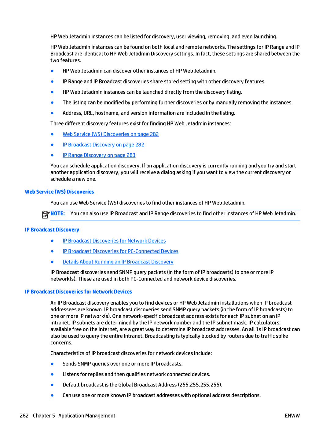 HP Web Jetadmin Software manual Web Service WS Discoveries, IP Broadcast Discovery 