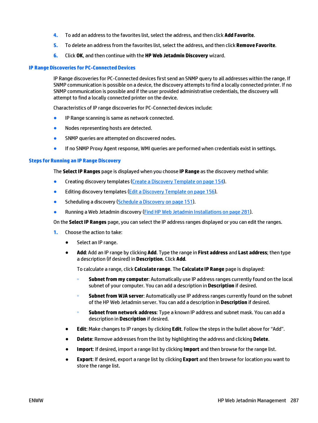 HP Web Jetadmin Software manual IP Range Discoveries for PC-Connected Devices, Steps for Running an IP Range Discovery 