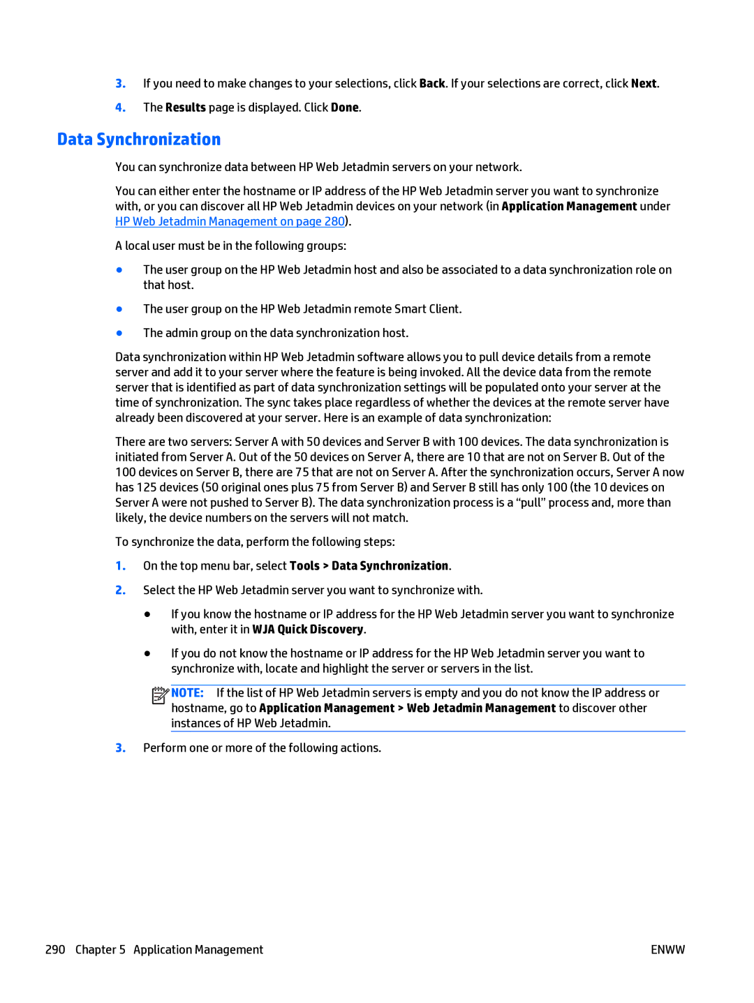 HP Web Jetadmin Software manual Data Synchronization 