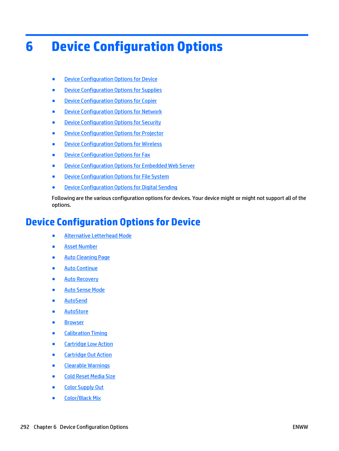 HP Web Jetadmin Software manual Device Configuration Options for Device 