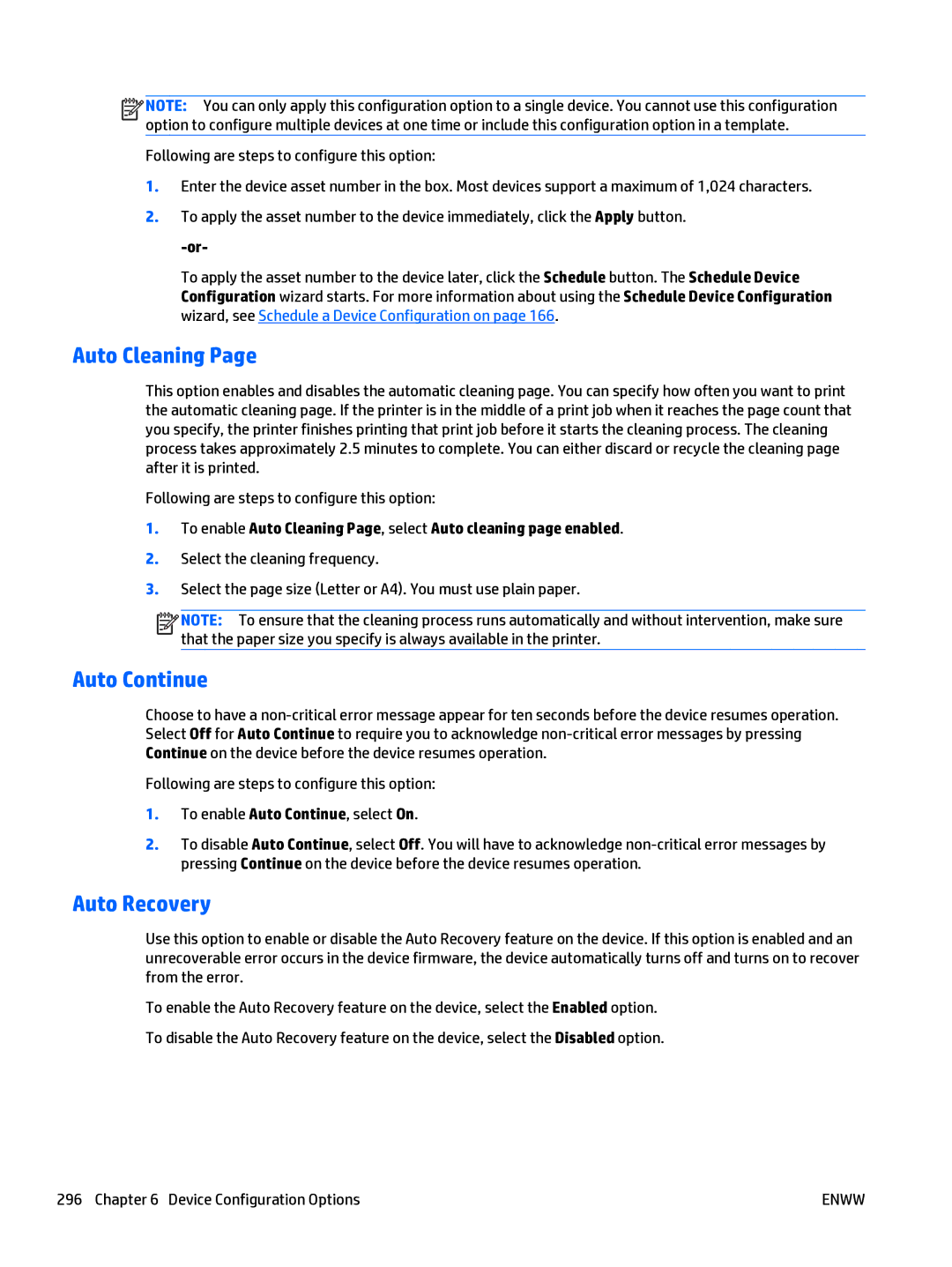 HP Web Jetadmin Software manual Auto Cleaning, Auto Continue, Auto Recovery 