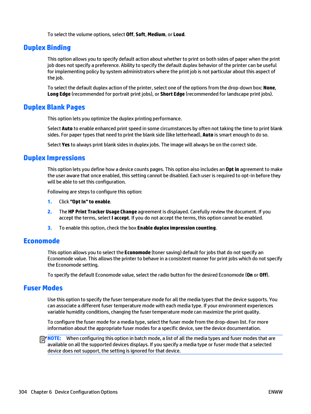 HP Web Jetadmin Software manual Duplex Binding, Duplex Blank Pages, Duplex Impressions, Economode, Fuser Modes 