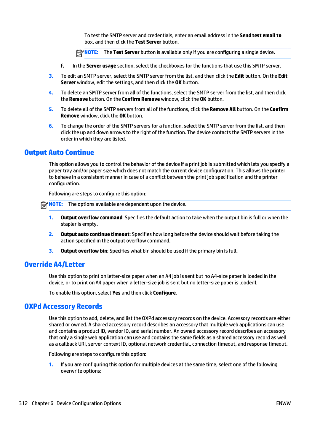 HP Web Jetadmin Software manual Output Auto Continue, Override A4/Letter, OXPd Accessory Records 