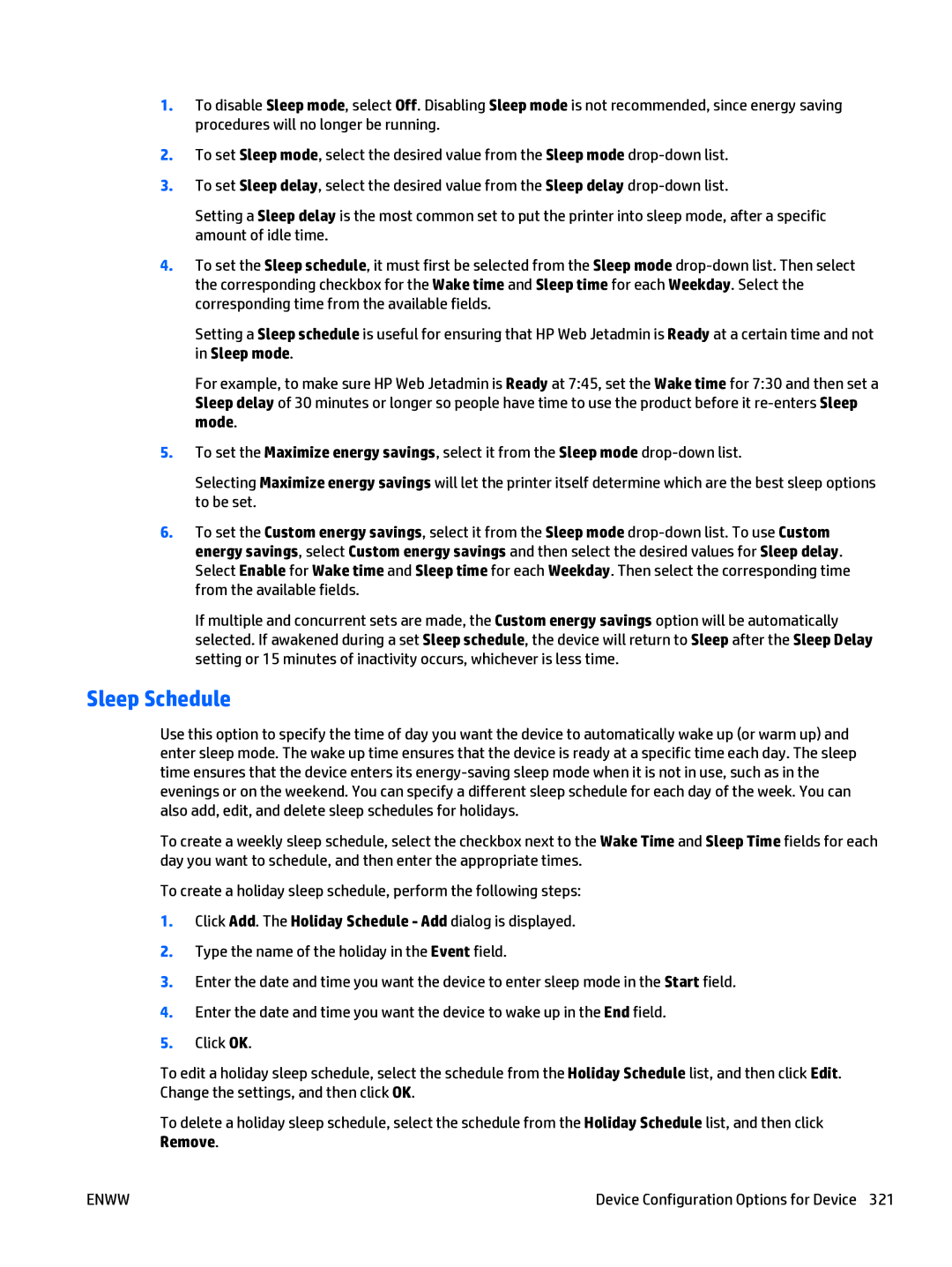 HP Web Jetadmin Software manual Sleep Schedule 