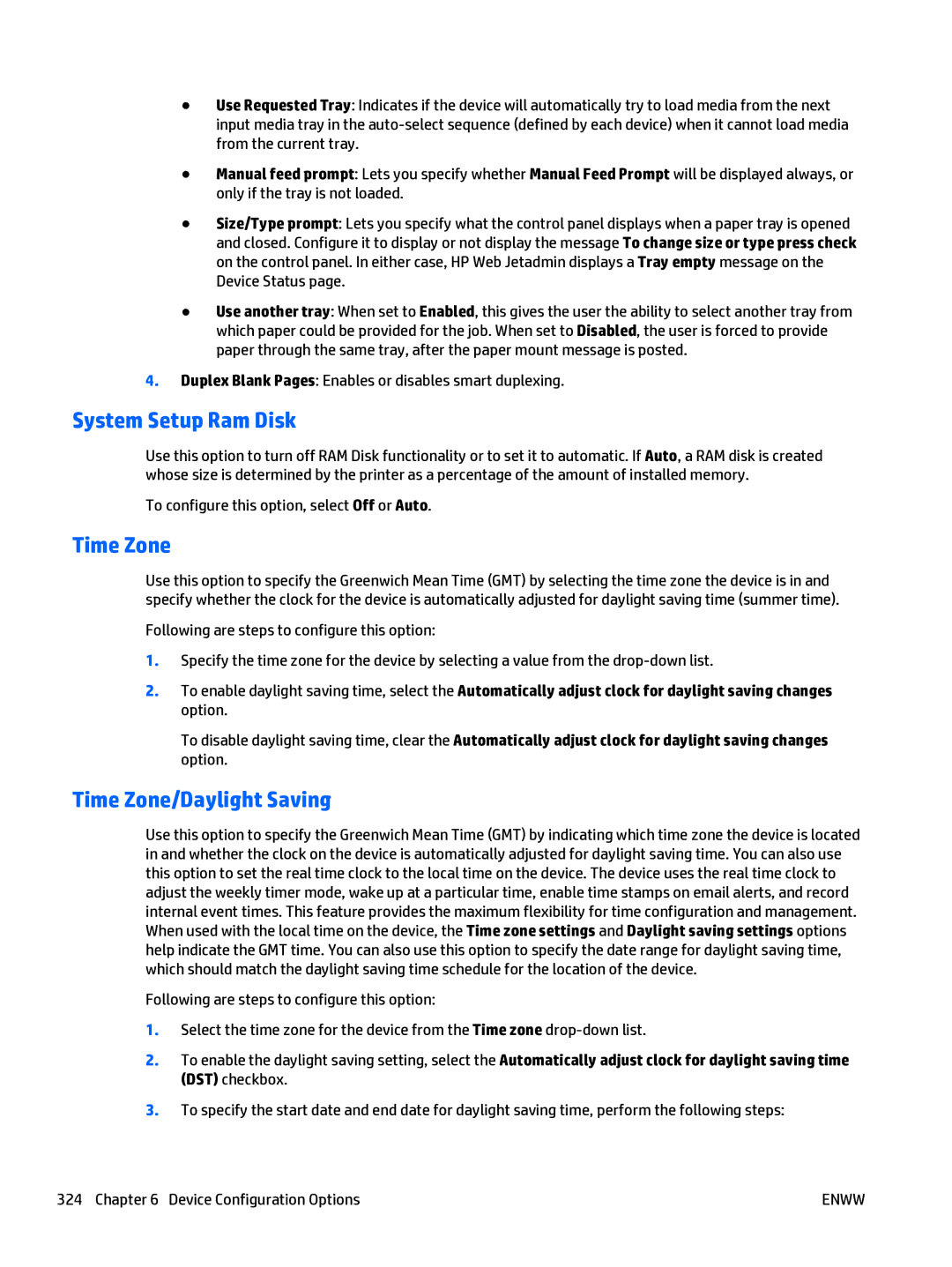 HP Web Jetadmin Software manual System Setup Ram Disk, Time Zone/Daylight Saving 