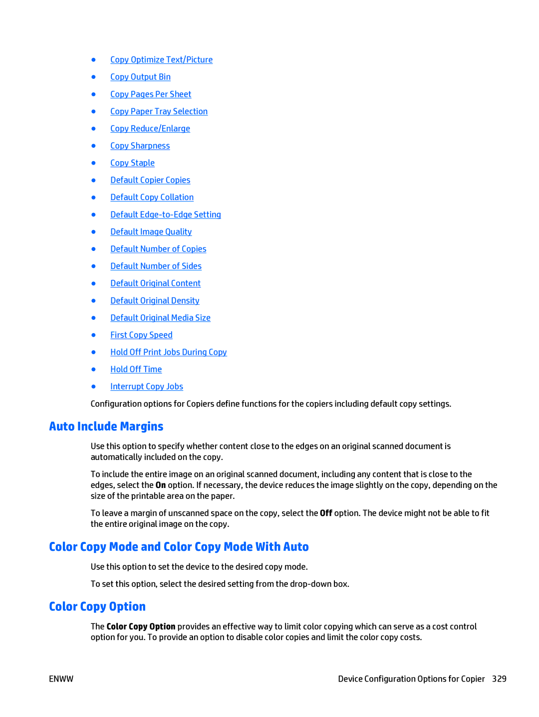 HP Web Jetadmin Software manual Auto Include Margins, Color Copy Mode and Color Copy Mode With Auto, Color Copy Option 