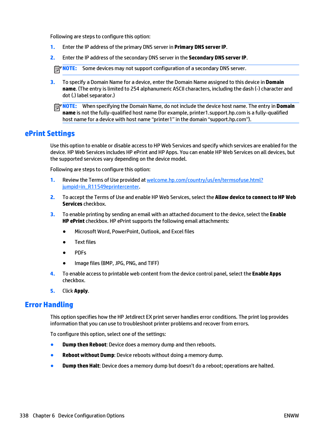 HP Web Jetadmin Software manual EPrint Settings, Error Handling 