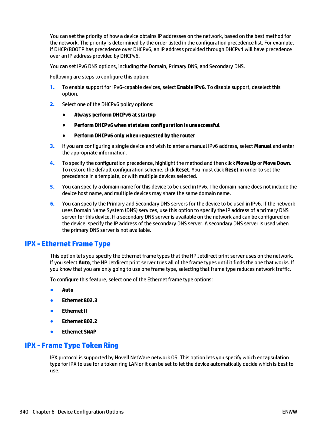 HP Web Jetadmin Software manual IPX Ethernet Frame Type, IPX Frame Type Token Ring, Auto Ethernet Ethernet Snap 