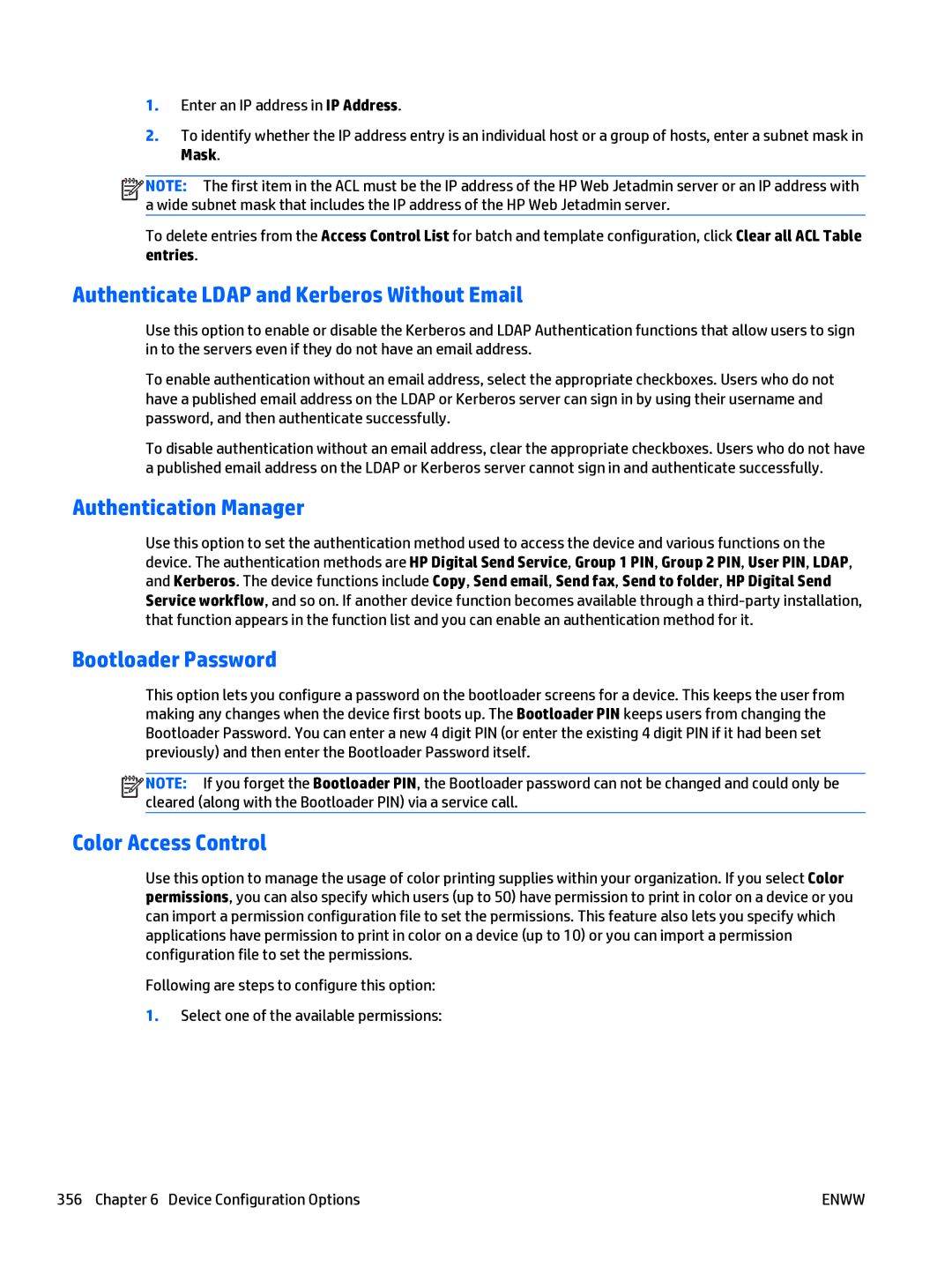 HP Web Jetadmin Software manual Authenticate Ldap and Kerberos Without Email, Authentication Manager, Bootloader Password 