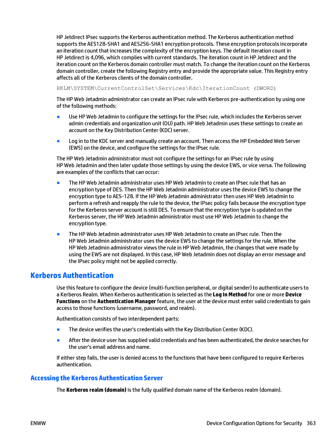 HP Web Jetadmin Software manual Accessing the Kerberos Authentication Server 