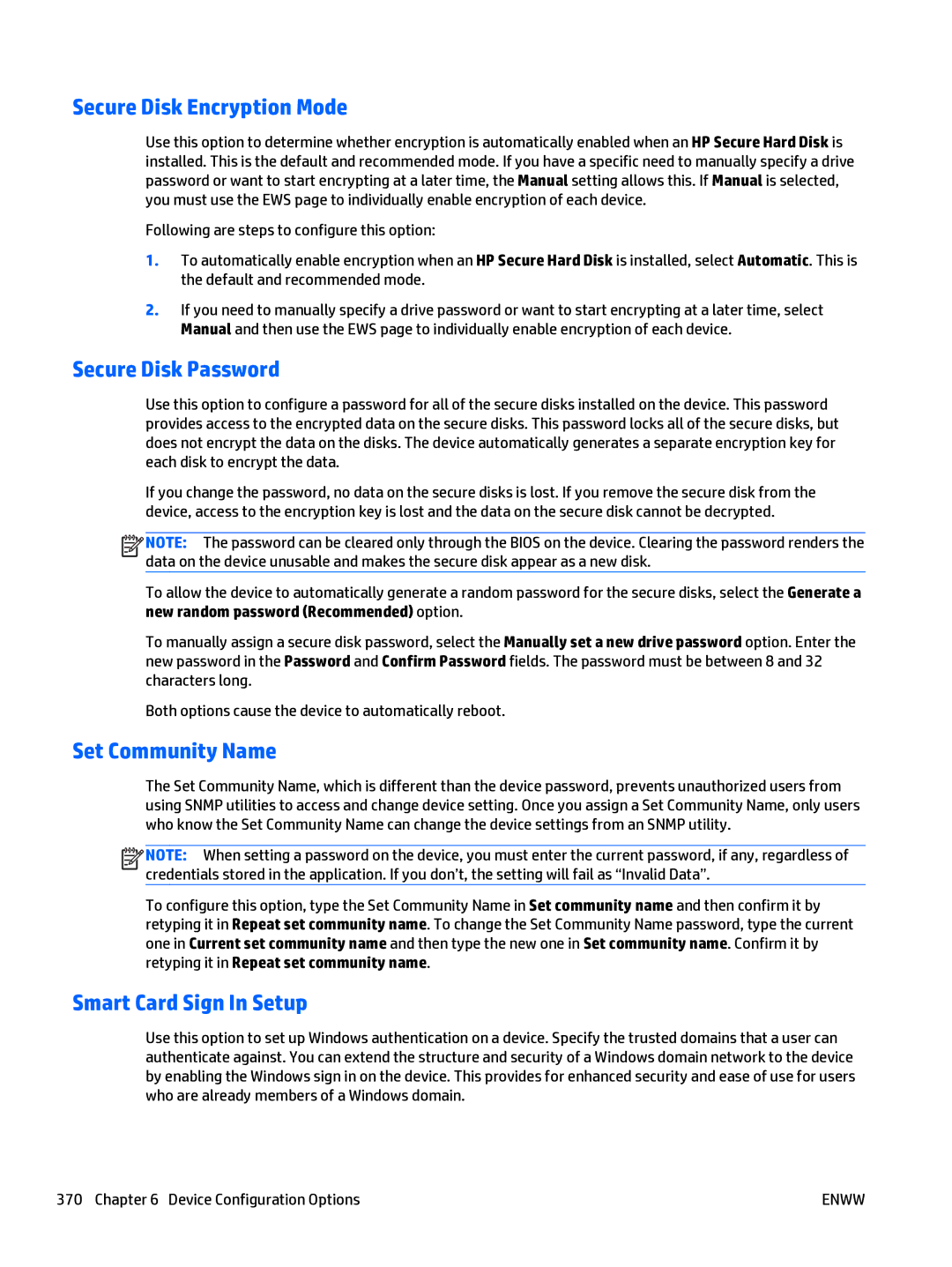 HP Web Jetadmin Software Secure Disk Encryption Mode, Secure Disk Password, Set Community Name, Smart Card Sign In Setup 