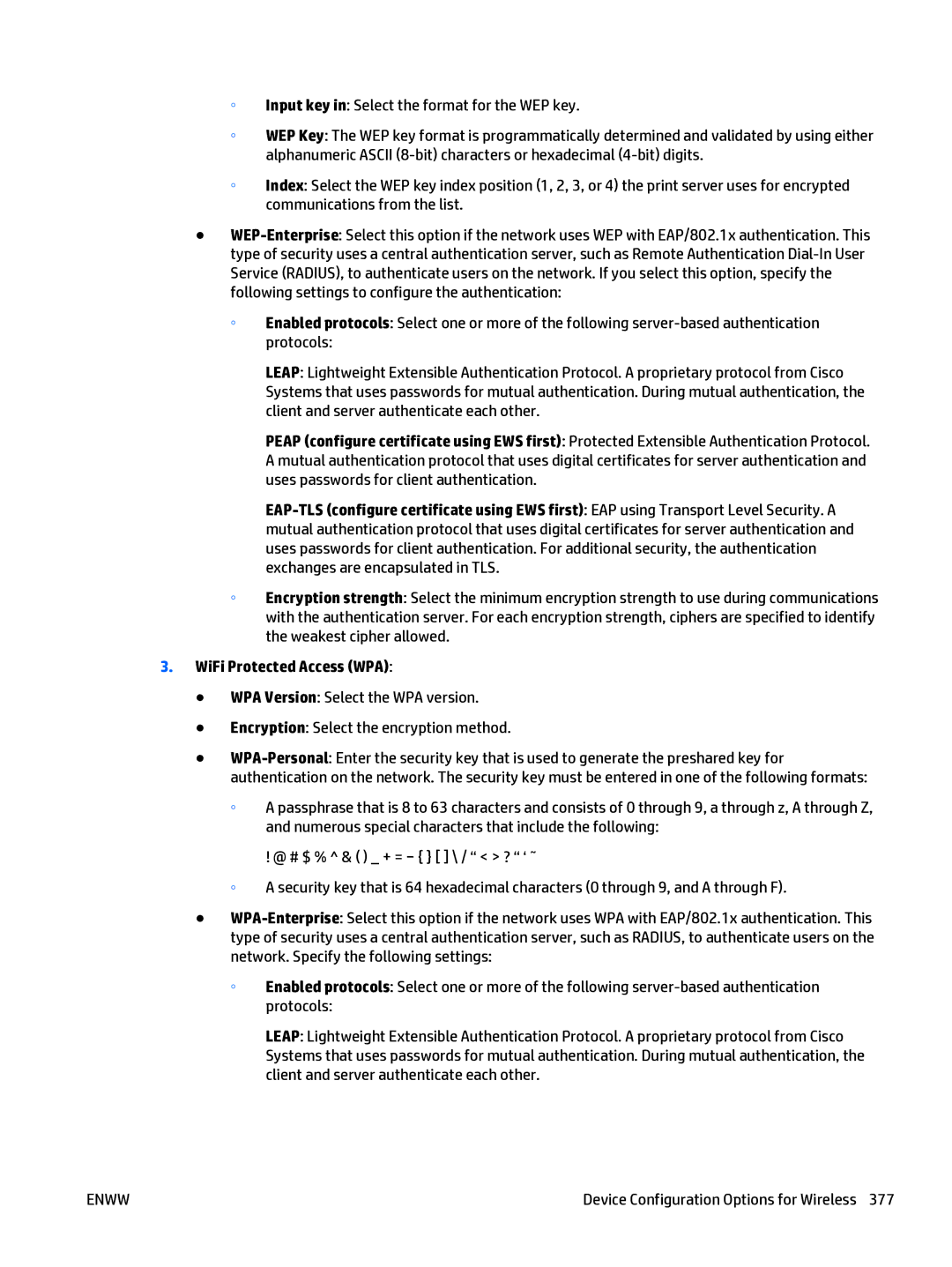 HP Web Jetadmin Software manual WiFi Protected Access WPA 