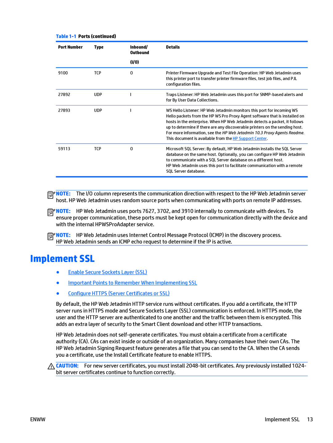 HP Web Jetadmin Software manual Implement SSL 