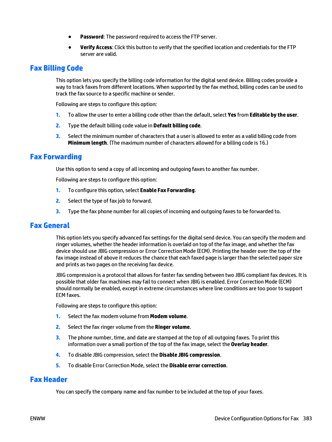 HP Web Jetadmin Software manual Fax Billing Code, Fax Forwarding, Fax General, Fax Header 