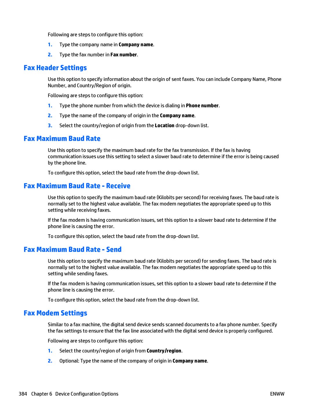 HP Web Jetadmin Software manual Fax Header Settings, Fax Maximum Baud Rate Receive, Fax Maximum Baud Rate Send 