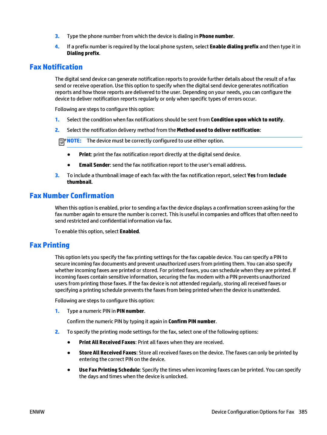 HP Web Jetadmin Software manual Fax Notification, Fax Number Confirmation, Fax Printing 