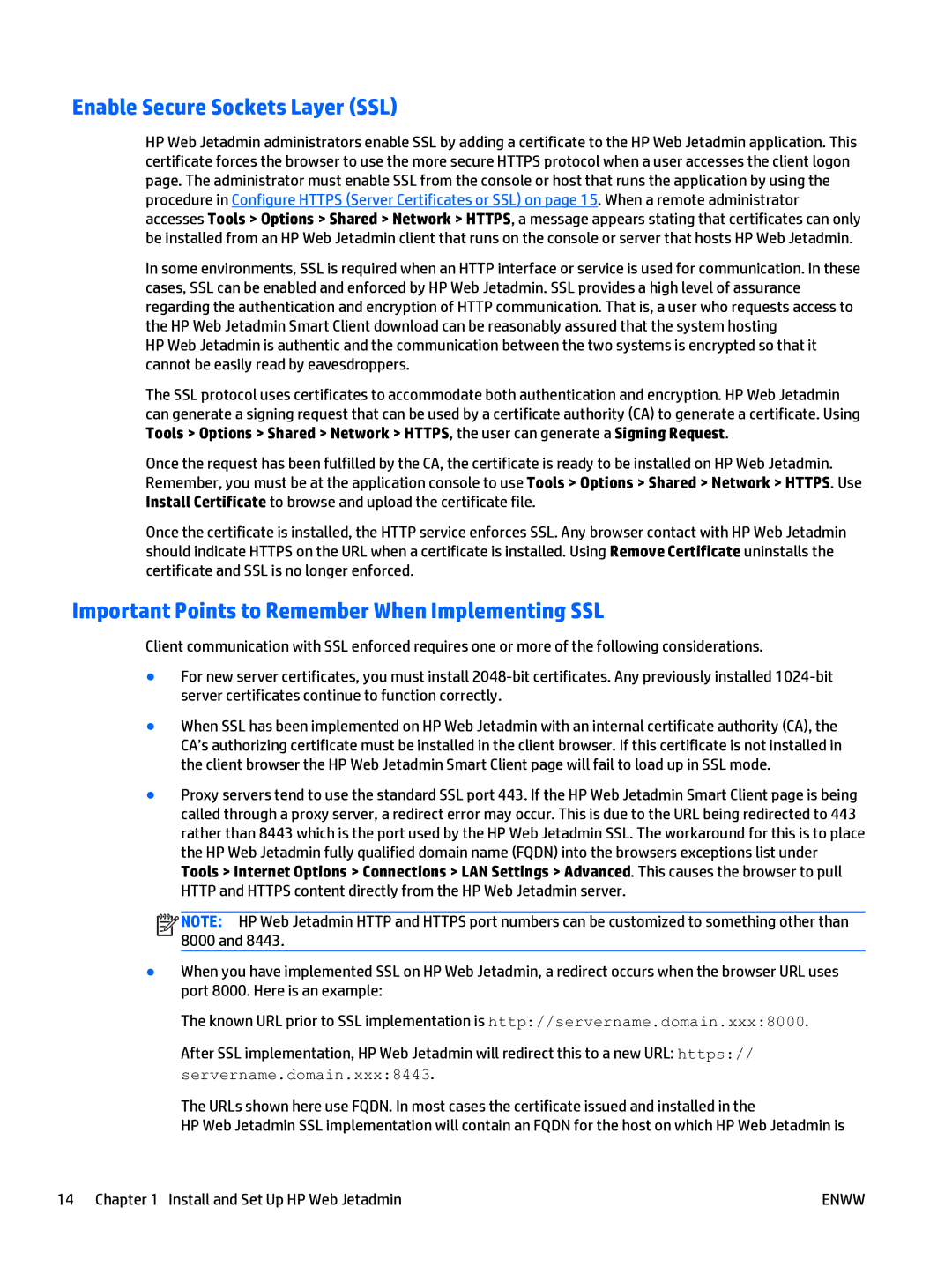 HP Web Jetadmin Software manual Enable Secure Sockets Layer SSL, Important Points to Remember When Implementing SSL 