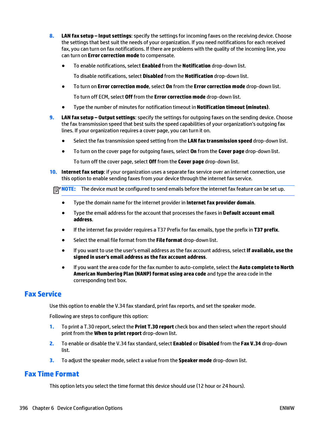 HP Web Jetadmin Software manual Fax Service, Fax Time Format 