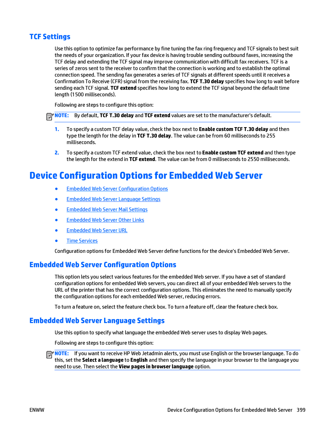 HP Web Jetadmin Software manual Device Configuration Options for Embedded Web Server, TCF Settings 