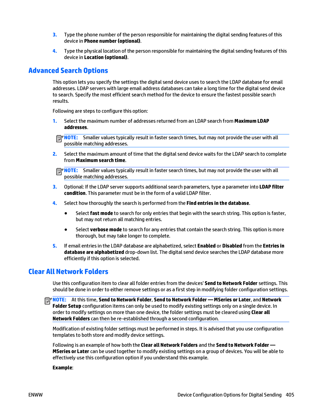 HP Web Jetadmin Software manual Advanced Search Options, Clear All Network Folders, Example 