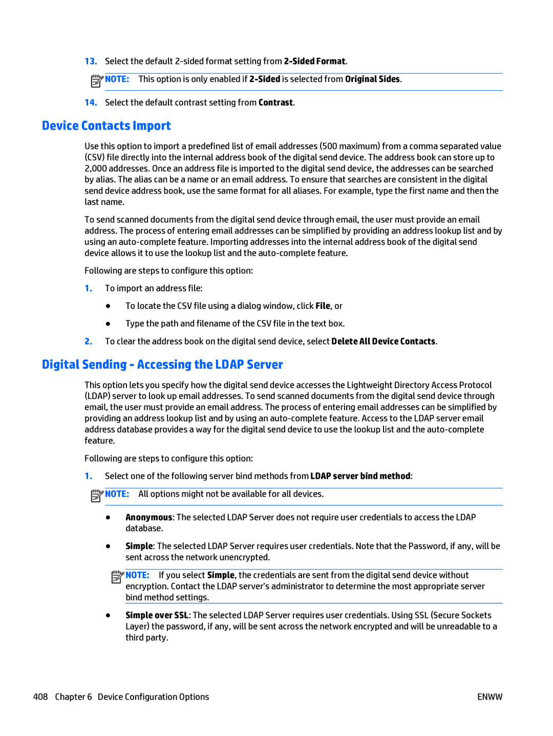 HP Web Jetadmin Software manual Device Contacts Import, Digital Sending Accessing the Ldap Server 