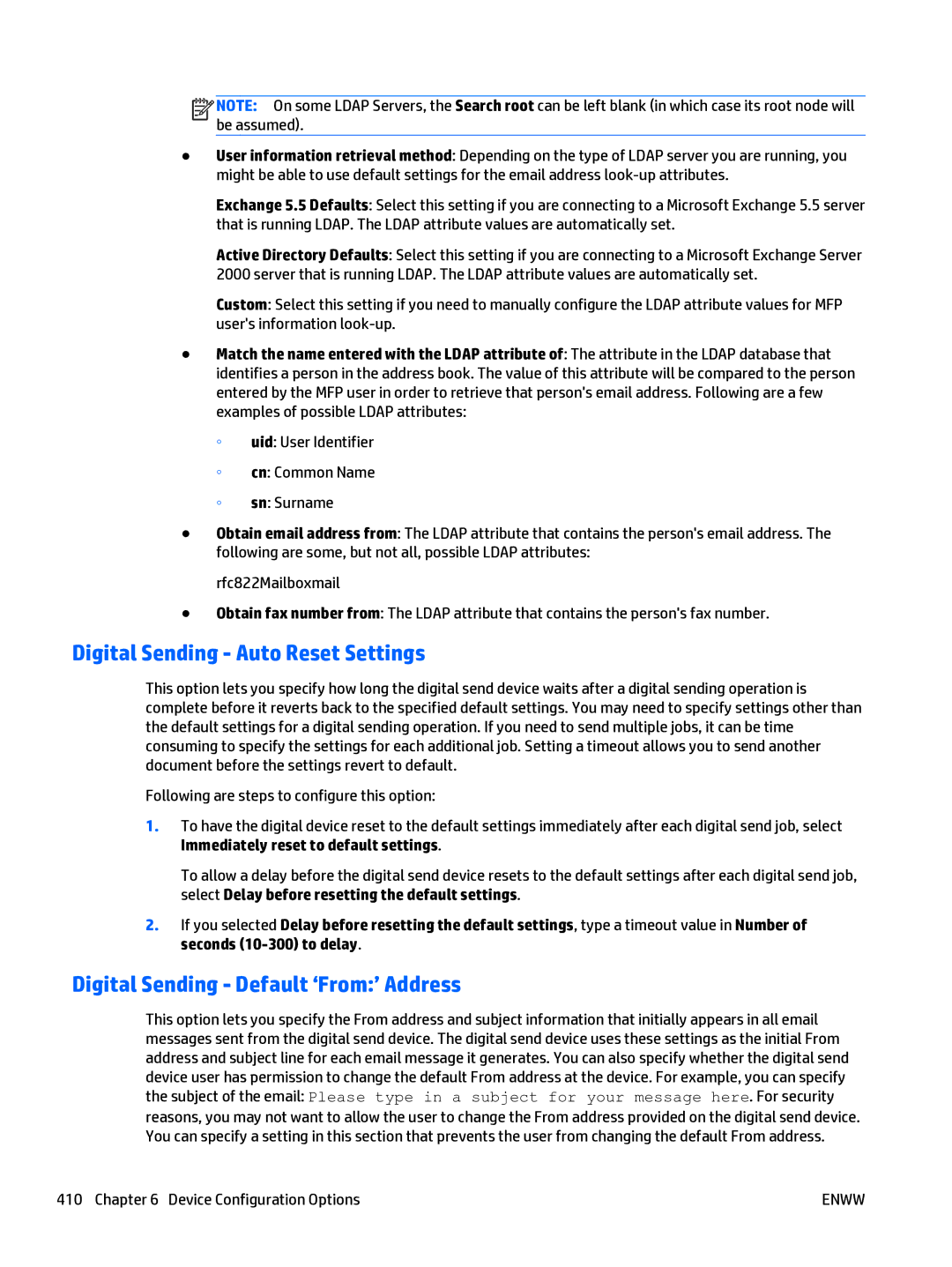 HP Web Jetadmin Software manual Digital Sending Auto Reset Settings, Digital Sending Default ‘From’ Address 