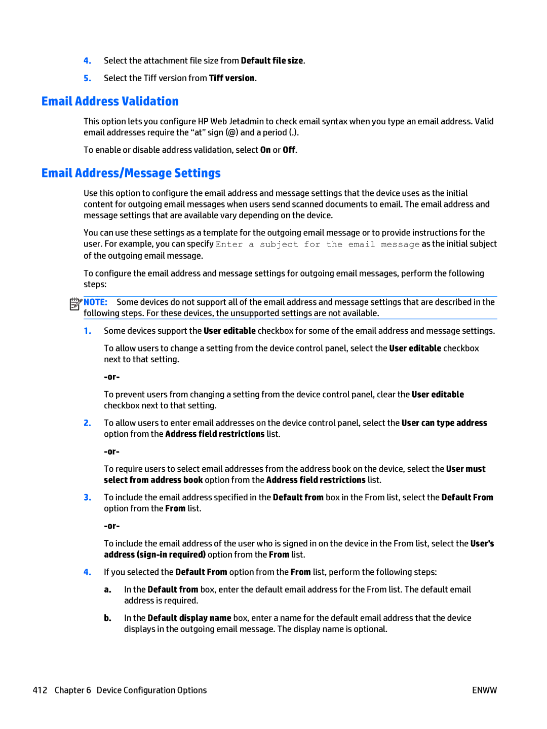 HP Web Jetadmin Software manual Email Address Validation, Email Address/Message Settings 