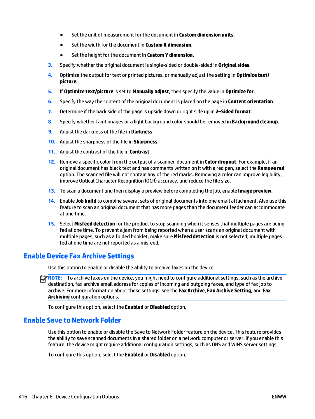 HP Web Jetadmin Software manual Enable Device Fax Archive Settings, Enable Save to Network Folder 