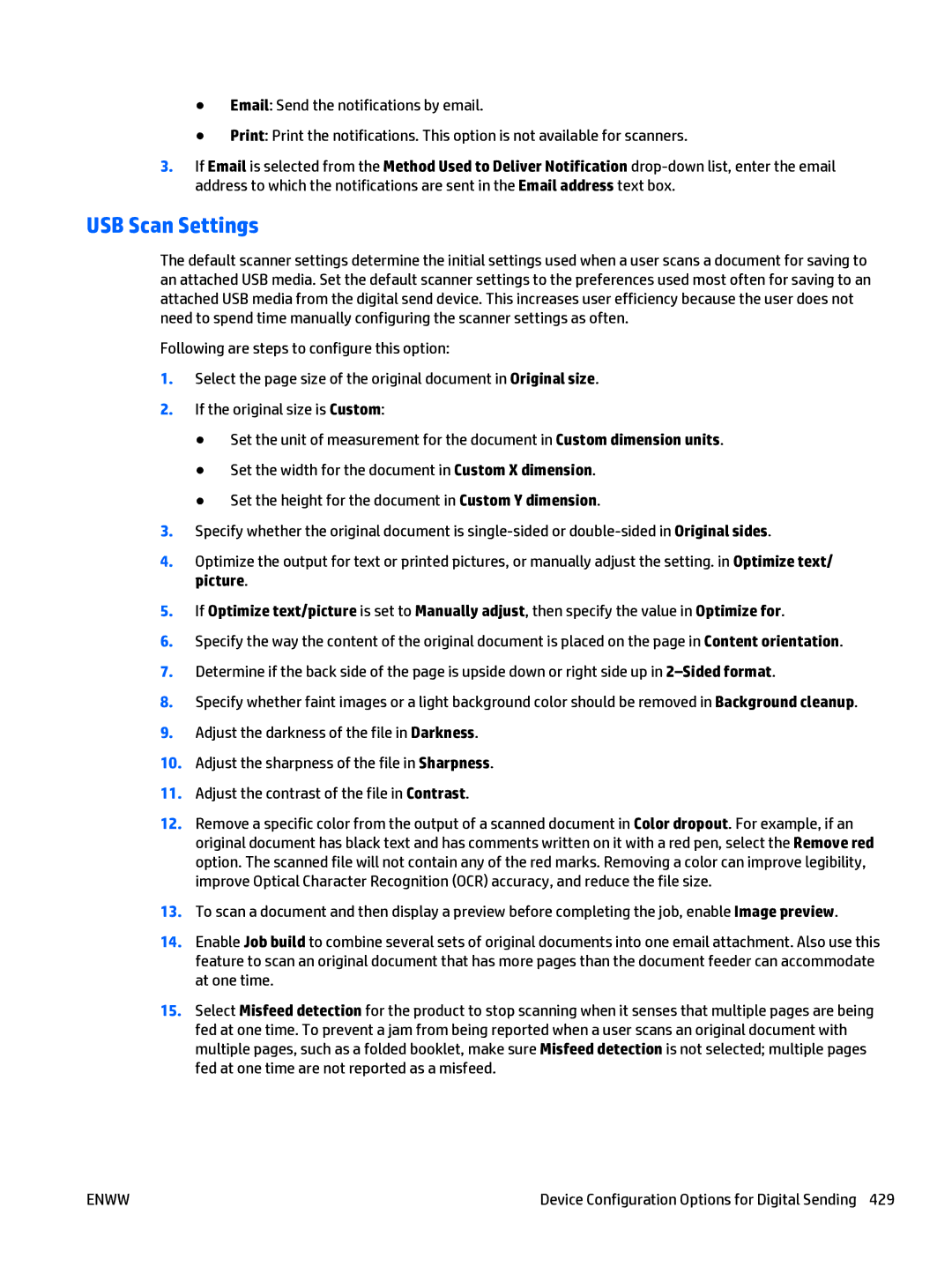 HP Web Jetadmin Software manual USB Scan Settings 