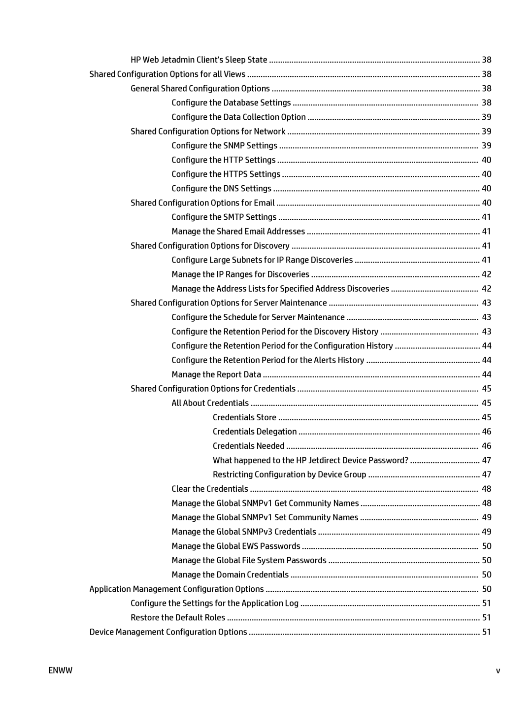 HP Web Jetadmin Software manual Shared Configuration Options for Network 