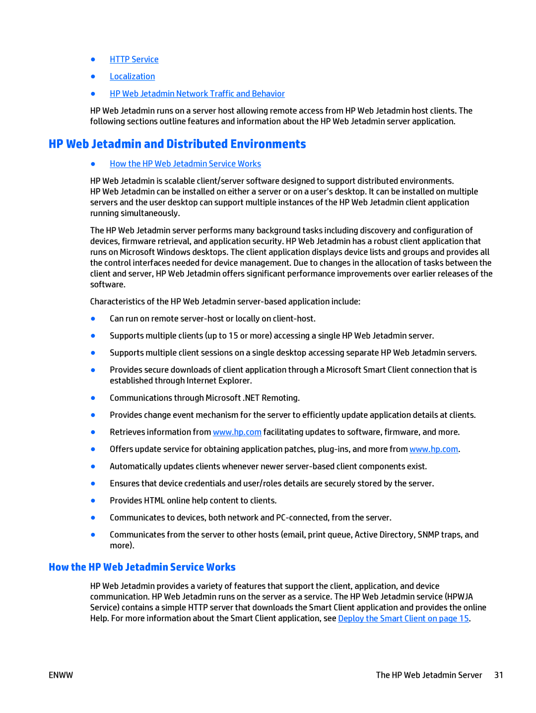 HP Web Jetadmin Software manual HP Web Jetadmin and Distributed Environments, How the HP Web Jetadmin Service Works 