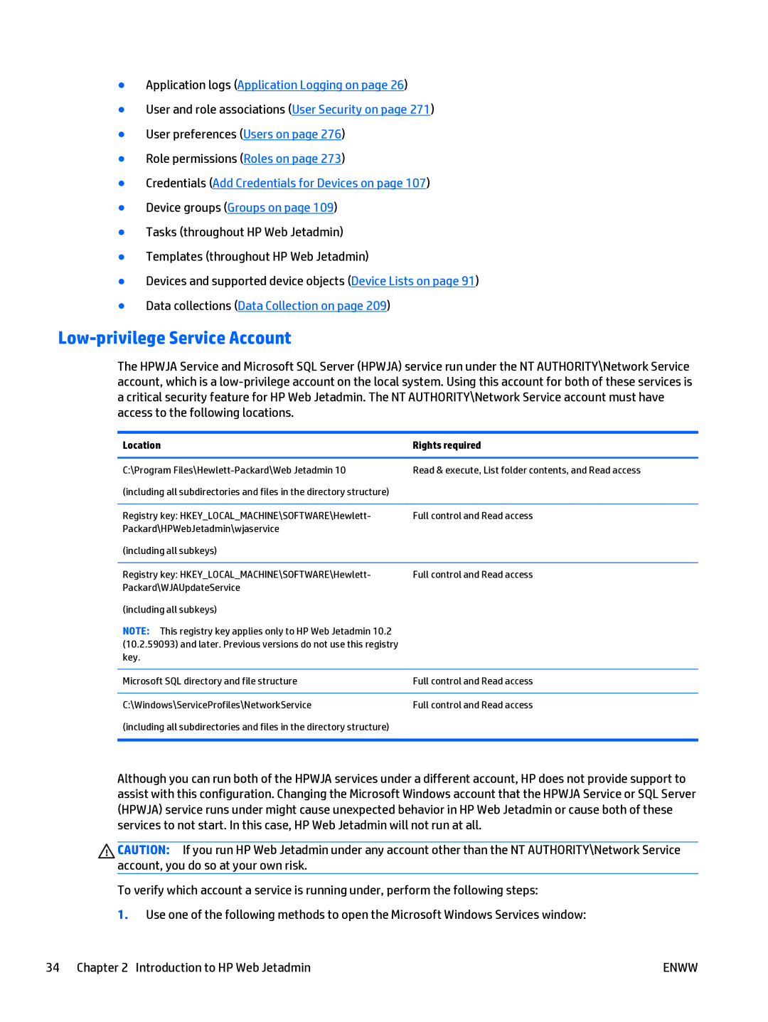 HP Web Jetadmin Software manual Low-privilege Service Account, Application logs Application Logging on 
