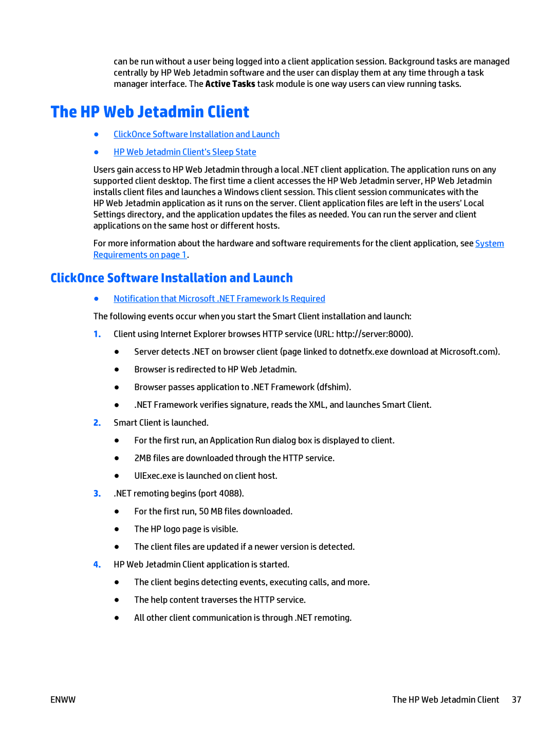 HP Web Jetadmin Software manual HP Web Jetadmin Client, ClickOnce Software Installation and Launch 