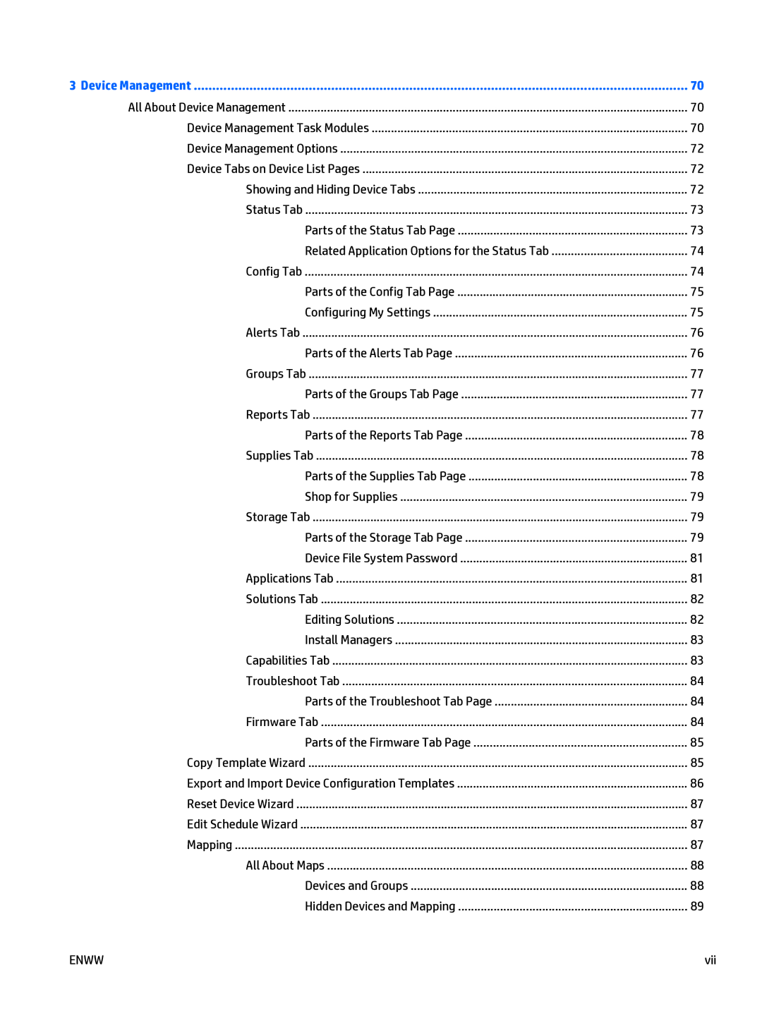 HP Web Jetadmin Software manual Vii 