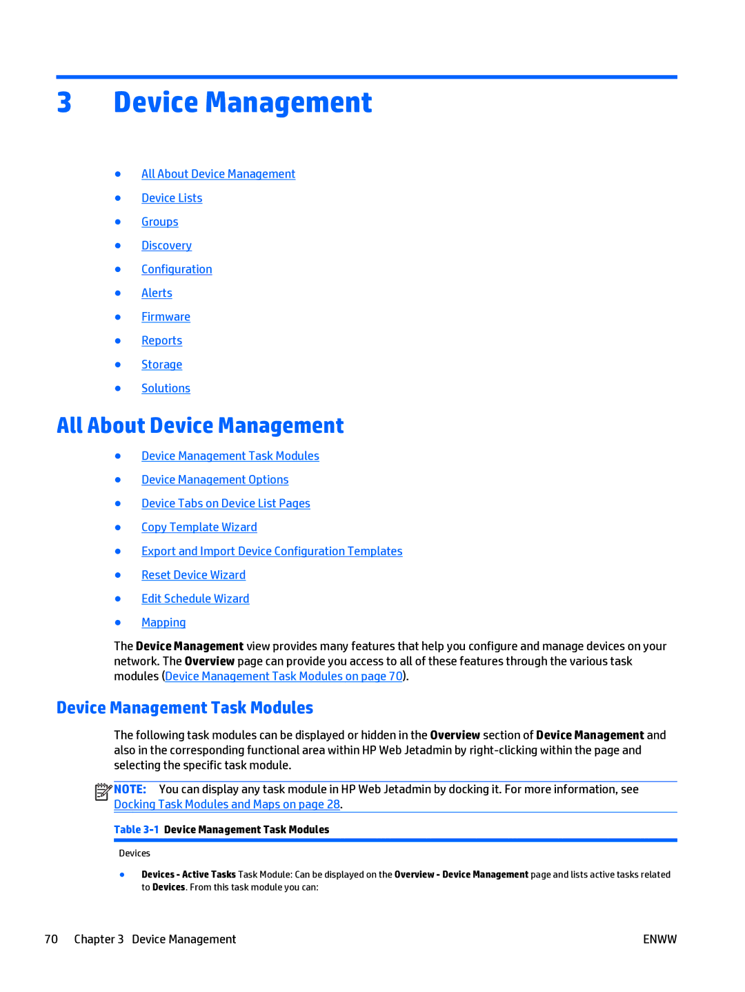 HP Web Jetadmin Software manual All About Device Management, Device Management Task Modules 