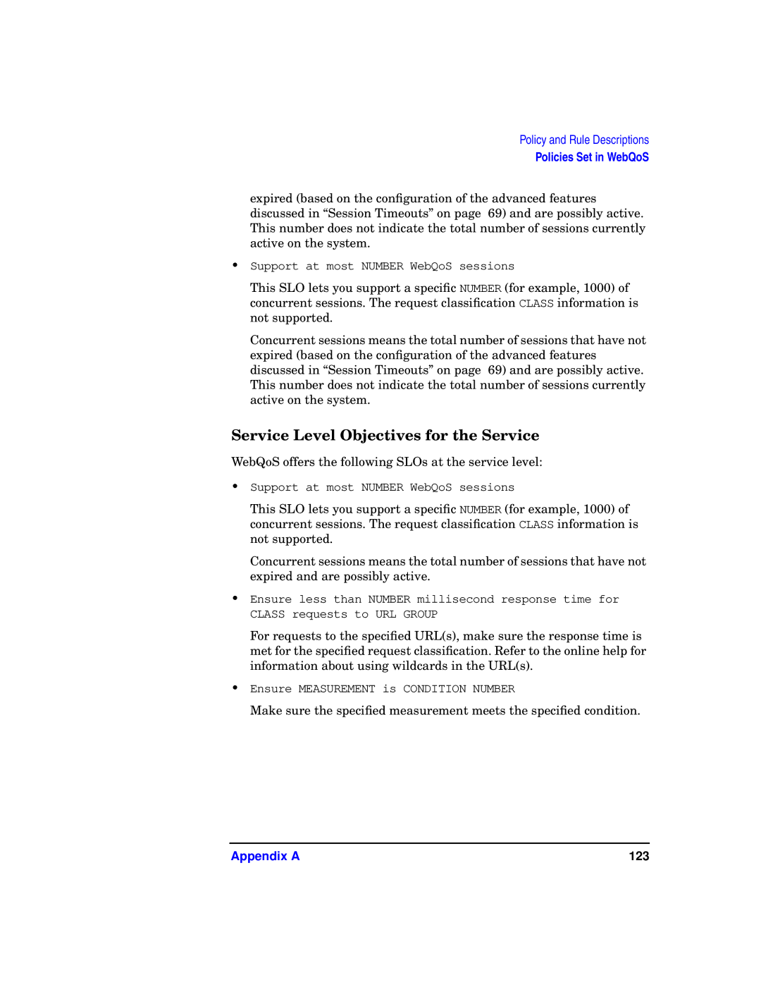 HP WebQoS Software manual Service Level Objectives for the Service 