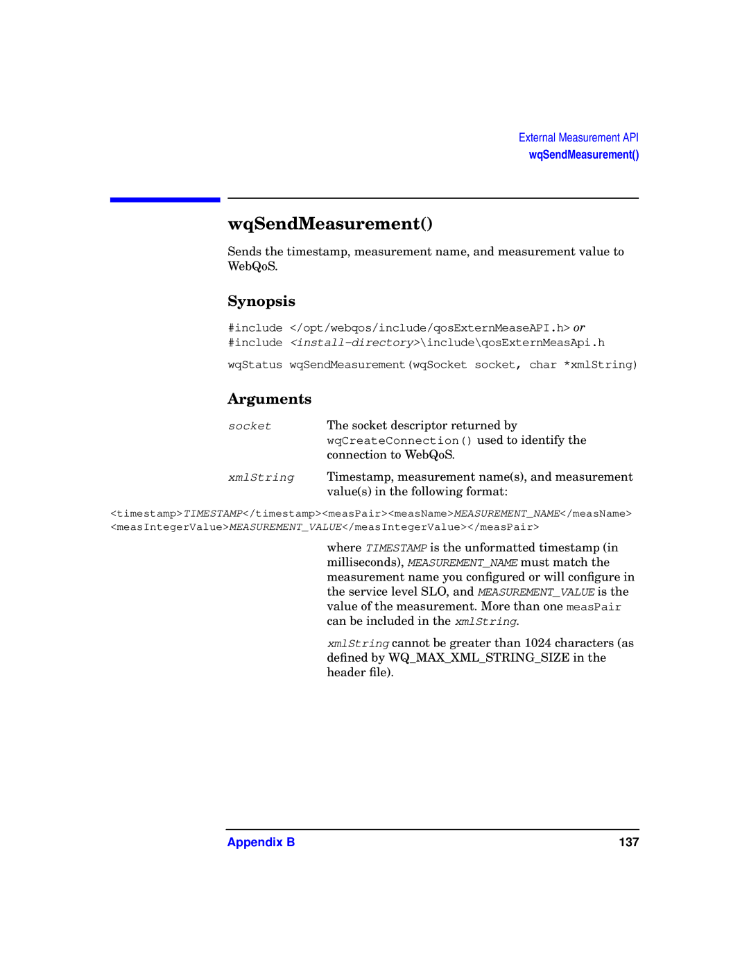 HP WebQoS Software manual WqSendMeasurement, Values in the following format 