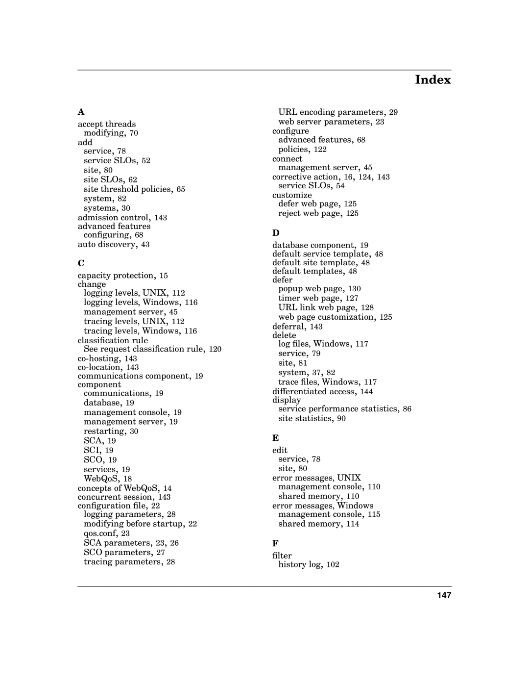 HP WebQoS Software manual Index 