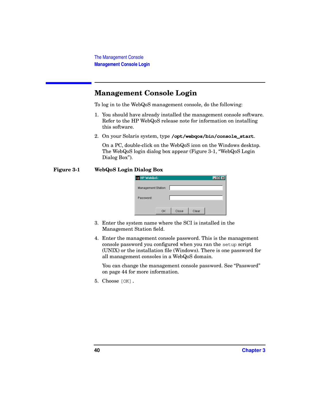 HP WebQoS Software manual Management Console Login, WebQoS Login Dialog Box 