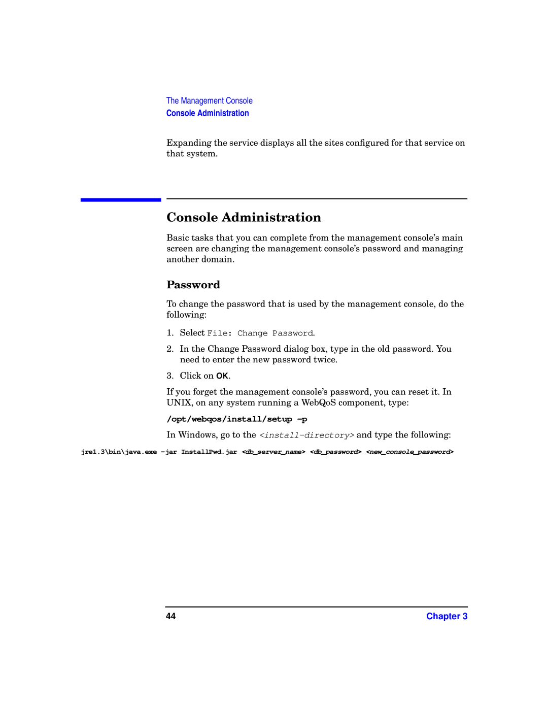 HP WebQoS Software manual Console Administration, Password 