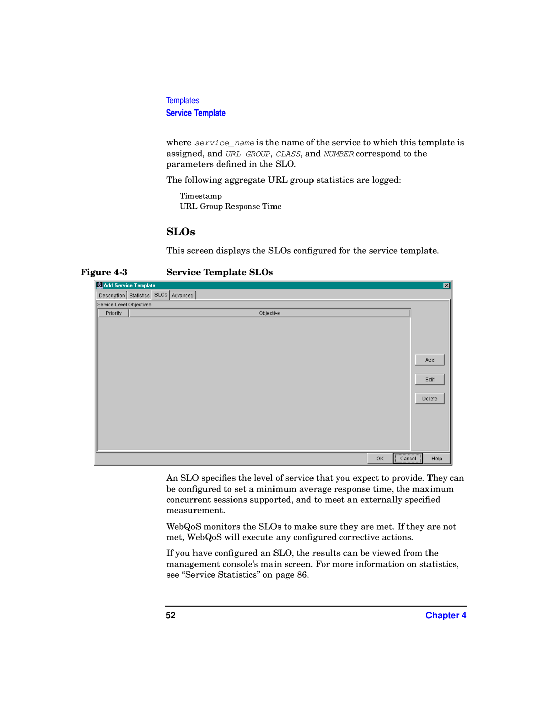 HP WebQoS Software manual Service Template SLOs 