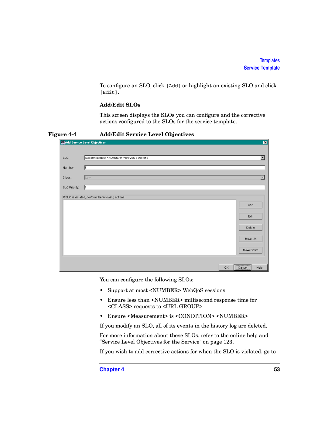 HP WebQoS Software manual Add/Edit SLOs, Add/Edit Service Level Objectives 