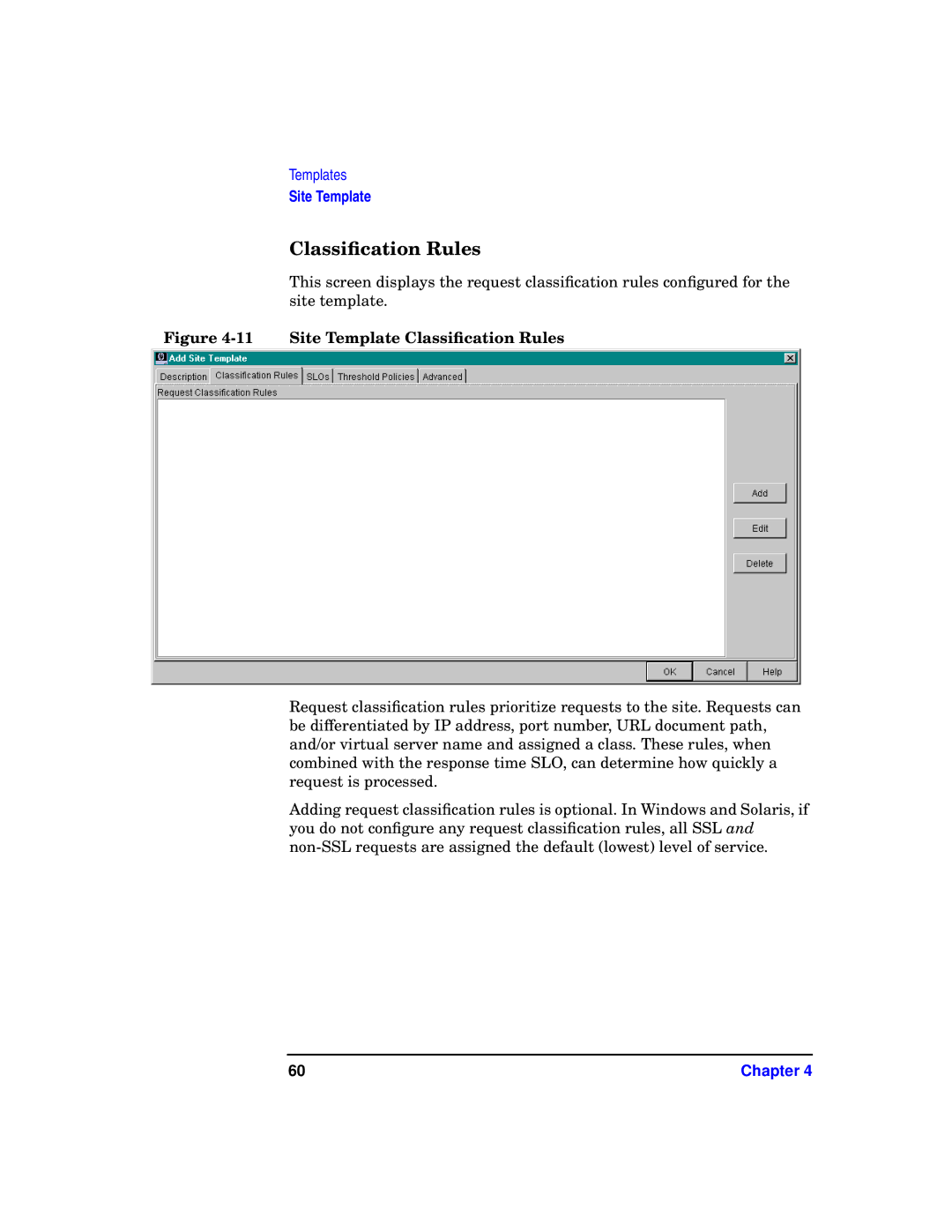 HP WebQoS Software manual Site Template Classiﬁcation Rules 