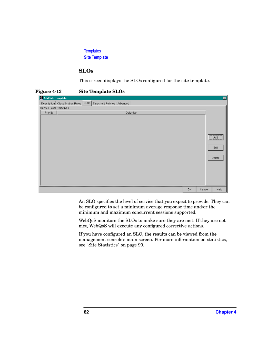 HP WebQoS Software manual Site Template SLOs 