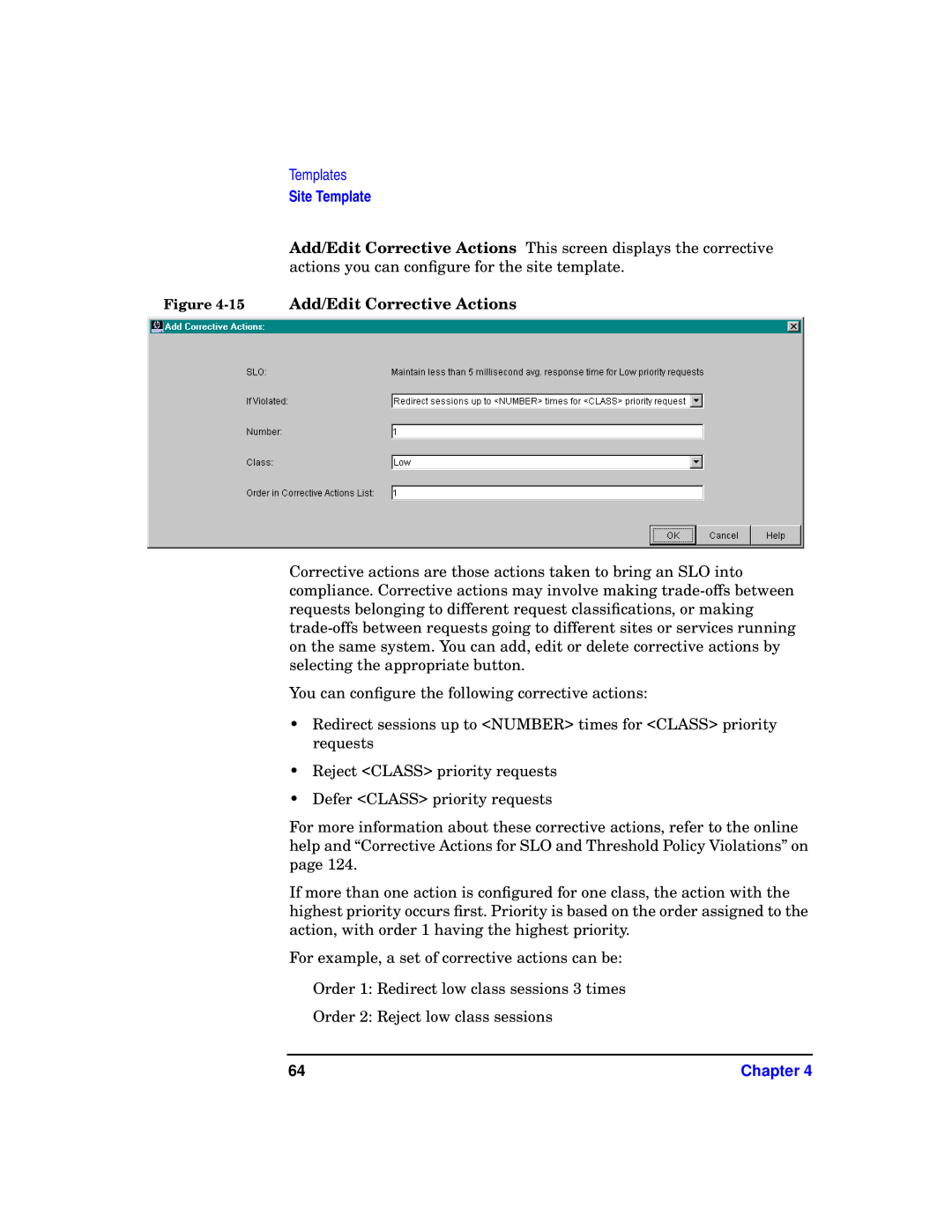 HP WebQoS Software manual 15Add/Edit Corrective Actions 