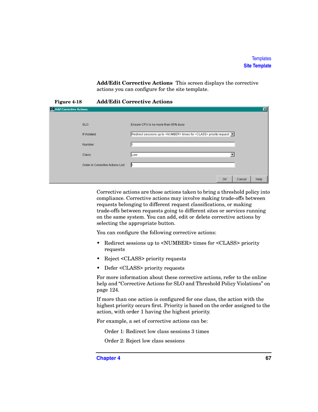 HP WebQoS Software manual 18Add/Edit Corrective Actions 