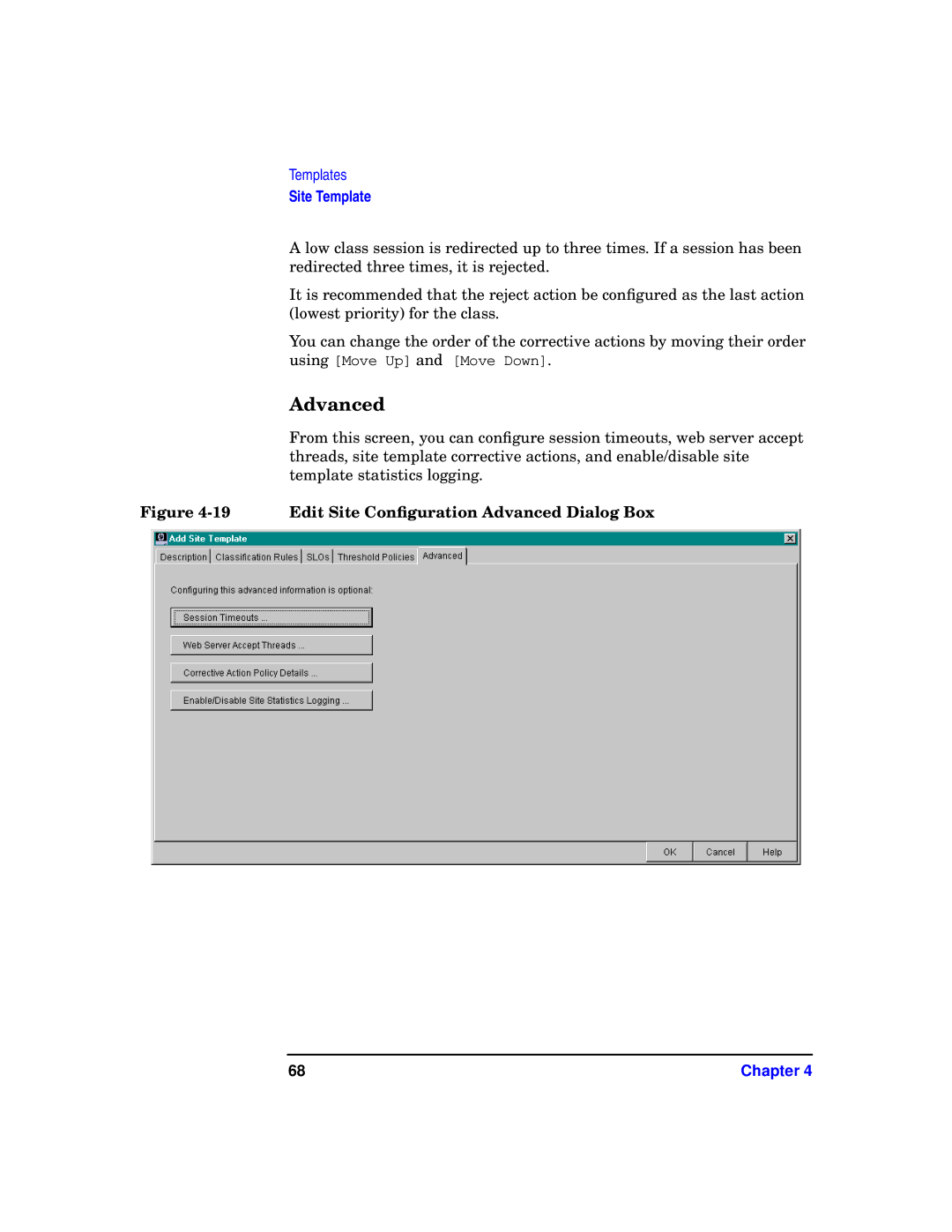 HP WebQoS Software manual Edit Site Conﬁguration Advanced Dialog Box 