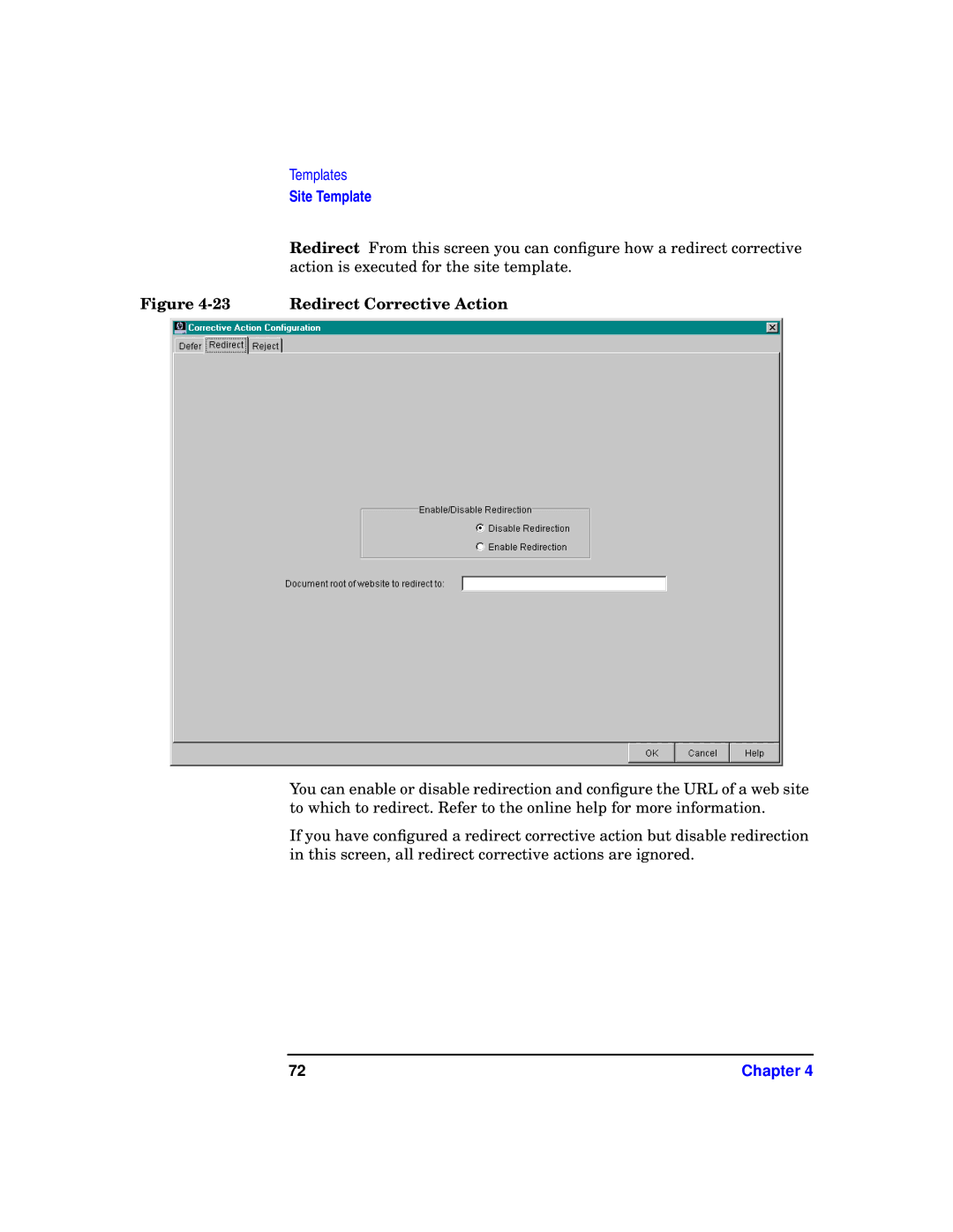 HP WebQoS Software manual Redirect Corrective Action 