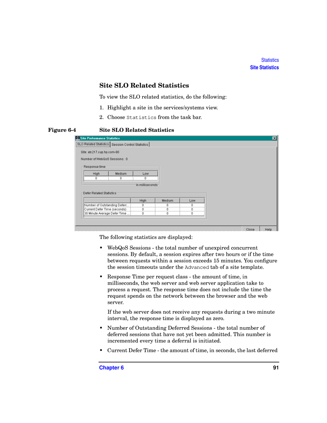 HP WebQoS Software manual Site SLO Related Statistics 