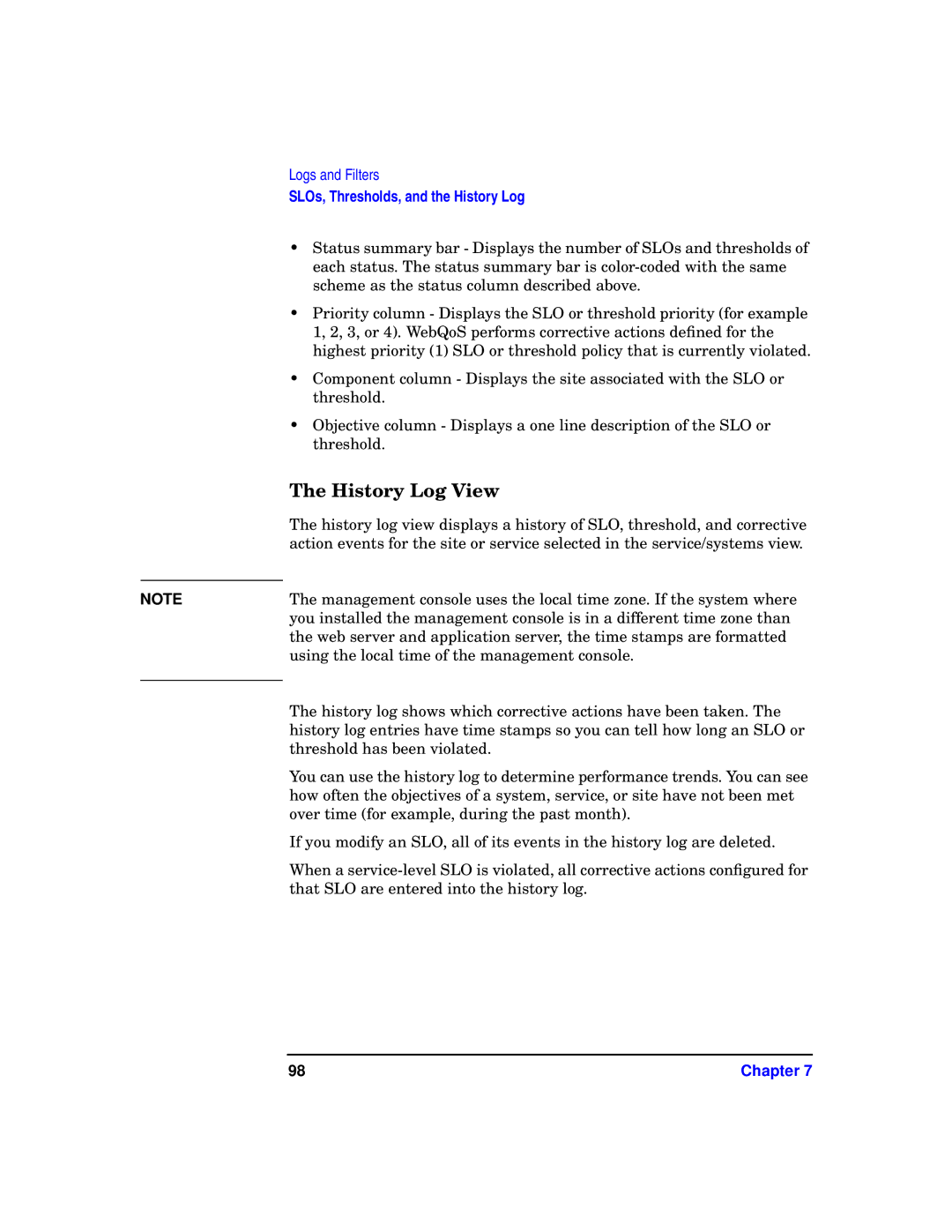 HP WebQoS Software manual History Log View 